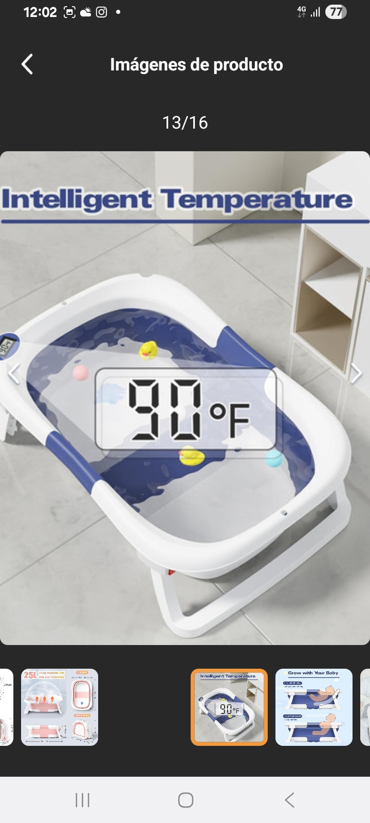 BAÑERA PLEGABLE PARA BEBE CON TERMOMETRO