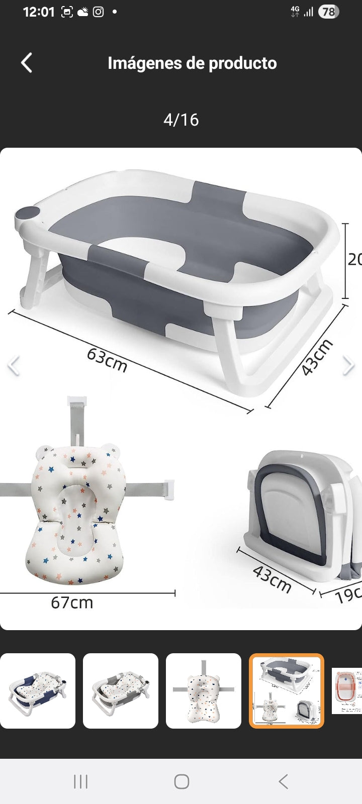 BAÑERA PLEGABLE PARA BEBE CON TERMOMETRO